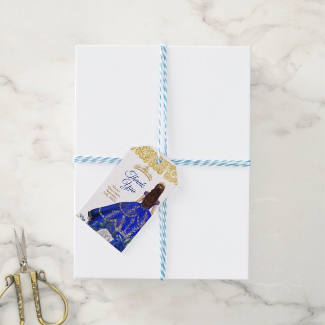 Quinceañera Watercolor Royal Blue - Tack Presentetikett (Med Snöre)