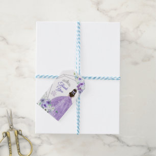 Quinceañera Watercolor Silver & Lila Tack Presentetikett