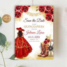 Quinceañera Western Red Guld Charra Blommigt Boots