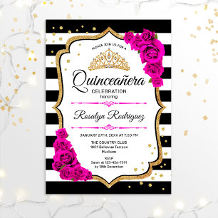 Quinceanera - White Black Rosa Guld Inbjudningar