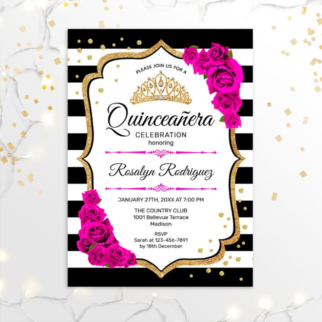 Quinceanera - White Black Rosa Guld Inbjudningar (Skapare uppladdad)