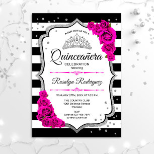 Quinceanera - White Black Rosa Silver Inbjudningar