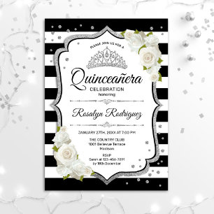 Quinceanera - White Black Silver Inbjudningar