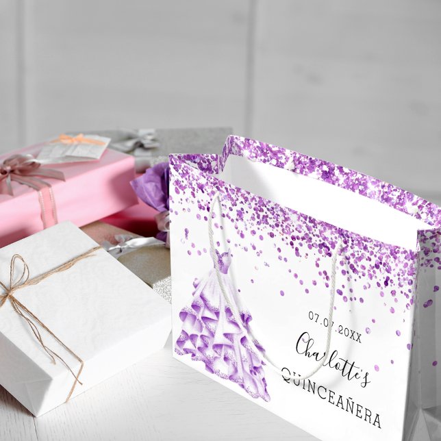 Quinceanera white lila glitter stoftklänning namn (Skapare uppladdad)