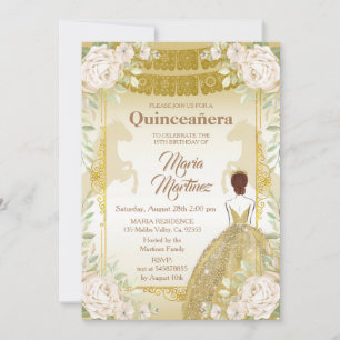 Quinceanera White och Guld Mexikanska födelsedagen Inbjudningar