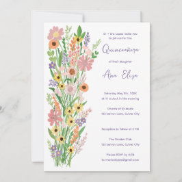Quinceañera Wildblomhandmålad Anpassningsbar Photo Inbjudningar