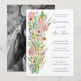 Quinceañera Wildblomhandmålad Anpassningsbar Photo Inbjudningar