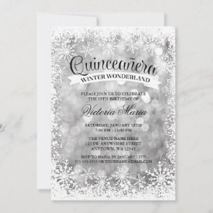 Quinceanera Winter Wonderland Silver Gnistra Inbjudningar