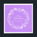 Quinceanera Winter Wonderland Snowflake Lila Pappersservett<br><div class="desc">Elegant Winter Wonderland Quinceanera födelsedagskalender pappra napkins har kalligrafi av söt-skript omgiven av en lush snowflake-andeand. Snöflingor går mot bakgrund av söt lila. Du kan faktiskt ändra bakgrunden färg till valfritt färg. All text kan redigeras. Denna punkt är en del av Winter Wonderland Snowflake-samlingen. Den innehåller de DIY-mallar som du...</div>
