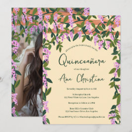 Quinceañera Wisteria Vines Blommigt Anpassningsbar Inbjudningar