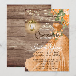 Quinceañera Wood and Orange Flowers Inbjudningar