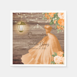 Quinceañera Wood and Orange Flowers Pappersservett