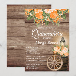 Quinceañera Wood Barrel och Orange Flowers Inbjudningar