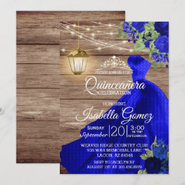 Quinceañera Wood och Mörk blått blommor Inbjudningar