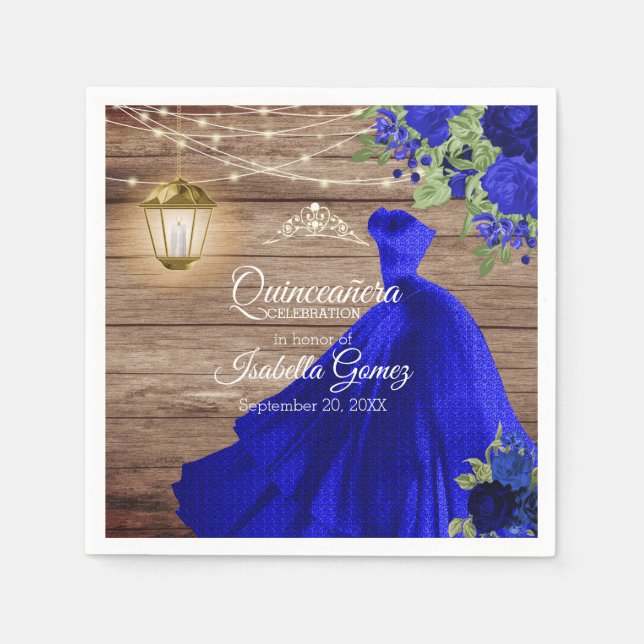 Quinceañera Wood och Mörk blått blommor Pappersservett (Framsidan)