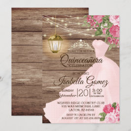 Quinceañera Wood och Rosa Mauve Flowers Inbjudningar