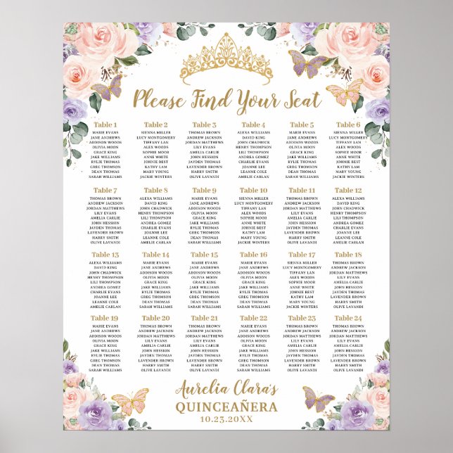 Quinceañera XV Lila Lilac  Blommigt Sittande Poster (Framsidan)