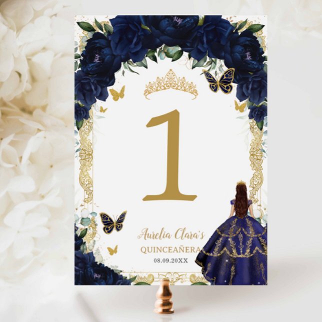 Quinceañera XV Navy Blue Floral Gold Girl Dress  Bordsnummer (Skapare uppladdad)