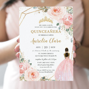Quinceañera XV Rosa Blommigt Brown Princess Inbjudningar