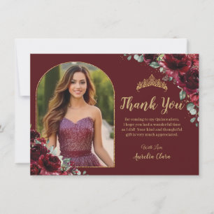Quinceañera XV Sweet 16 Burgundisk Blommig Guld Fo Tack Kort