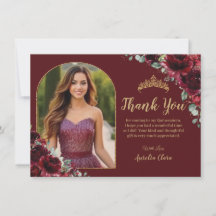 Quinceañera XV Sweet 16 Burgundy Floral Gold Photo