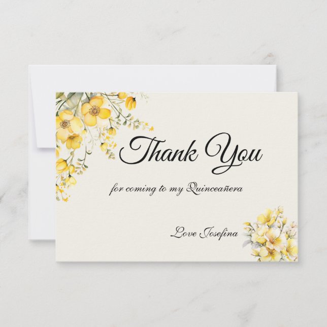 Quinceanera yellow gold Thank You Card Tack Kort (Framsida)