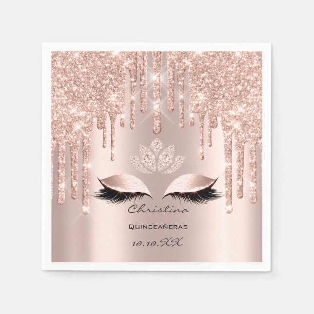 Quinceañeras Ro Guld Sparkly Glitter Öga Makuep Pappersservett (Framsidan)