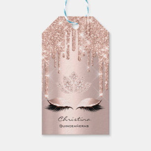 Quinceañeras söta 16th rosa brud- Sparkly Diamod Presentetikett