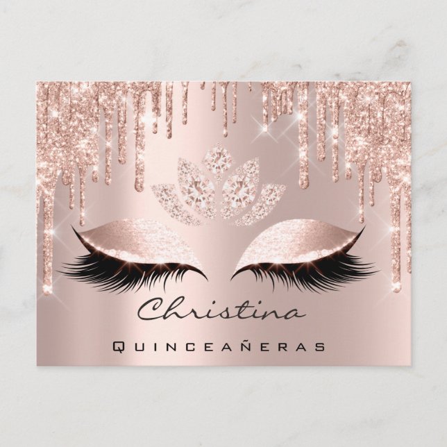 Quinceañeras Sweet 16:e Möhippan Ro Guld Sparkly Vykort (Framsida)