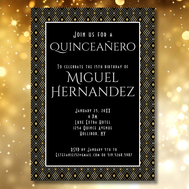 Quinceañero Elegant Art Deco Mexican 15:e födelsed Inbjudningar (Skapare uppladdad)