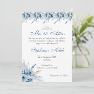 Quincenera-inbjudan på spanska Blue Blommigt Inbjudningar