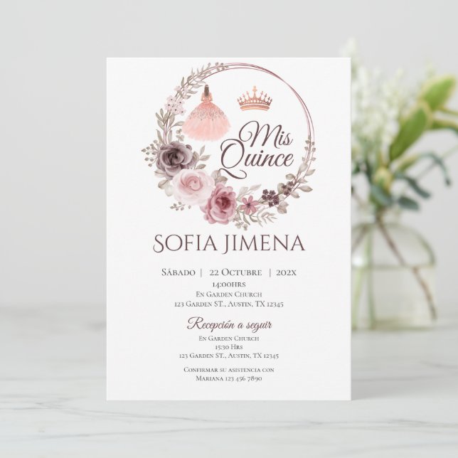 Quincenera-inbjudan på spanska Boho Inbjudningar (Stående Fram)