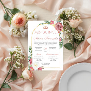 Quinceñera-inbjudan på spanska Rosa Blommigt Inbjudningar