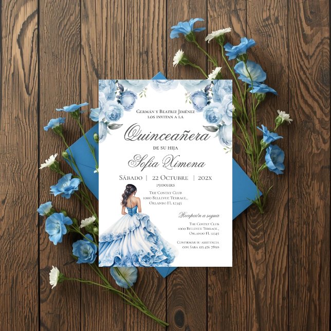 Quincenera Invitation in Spanish Blue Inbjudningar (Skapare uppladdad)