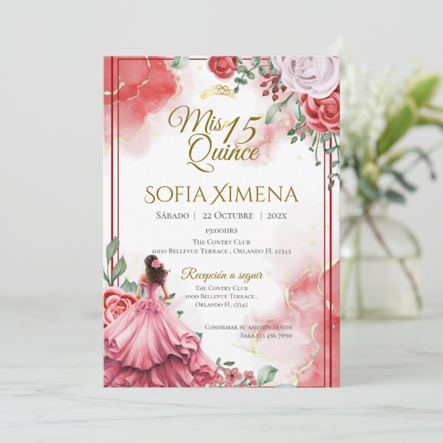 Quincenera Invitation in Spanish Boho Inbjudningar (Stående Fram)