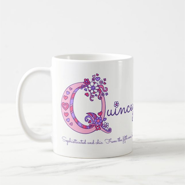 Quincey eller Q initial namn betyder rosa art mugg (Vänster)