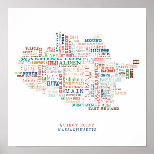 Quincy Point Massachusetts grannskap Karta Poster