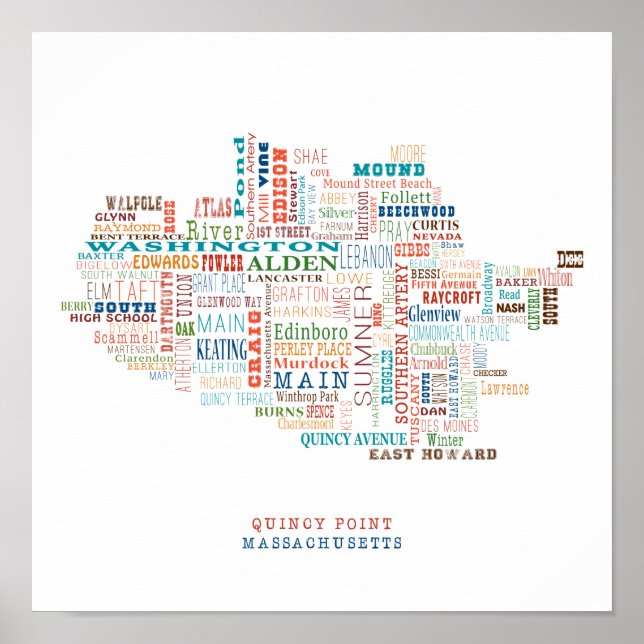 Quincy Point Massachusetts grannskap Karta Poster (Framsidan)