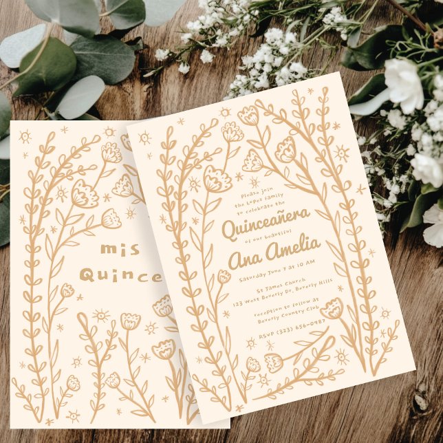 Quineañera 15:e BDay Vines-Anpassningsbar för vimi Inbjudningar (Quineañera 15th BDay Whimsical Floral Vines Custom Invitation
)