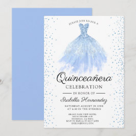 Quineanera Blue Glitter Gown Party-inbjudan Inbjudningar