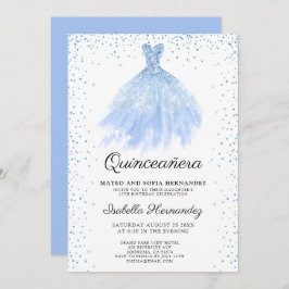Quineanera Blue Glitter Gown Party-inbjudan Inbjudningar