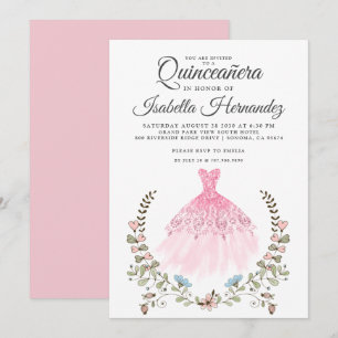 Quineanera Gown Dress Blommigt Rosa Call-inbjudan Inbjudningar