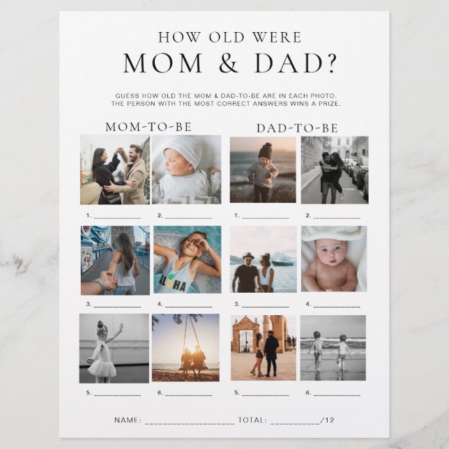 Quinn Hur gamla var mamma och pappa Foto Game Reklamblad (Framsidan)