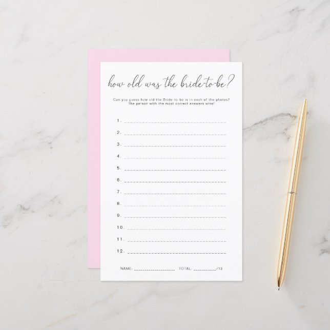 Quinn hur gammalt var Bride Game Game-kortet (Fram/Back In Situ)