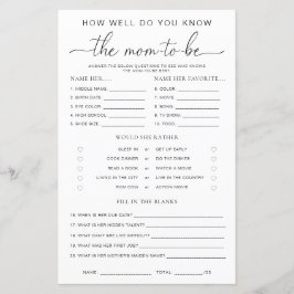 Quinn Minimal Baby Shower Känn Blivande Mamma Spel