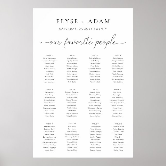 Quinn Modern Minimum 12 Bord Seating Poster (Framsidan)