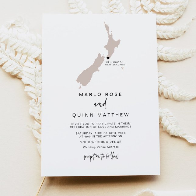 QUINN New Zealand Karta Destination Travel Bröllop Inbjudningar (Skapare uppladdad)