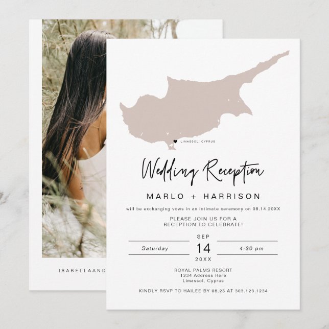 QUINN Rosenskär Cyprus Karta Bröllopsmottagning In Inbjudningar (Fram/baksida)