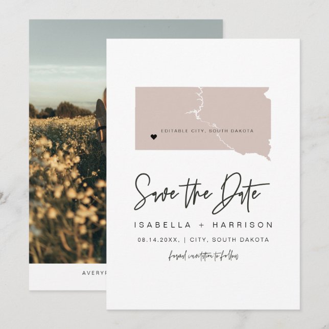 QUINN SOUTH DAKOTA  Karta Photo Save Date I Inbjudningar (Fram/baksida)