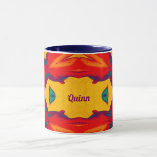 QUINN ~ Zany Mönster ~ Red Blue Gult and Orange Mugg